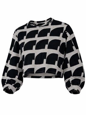 BEL KAZAN Cotton Print Art to Wear Lagenlook Cropped Sweatshirt Medium